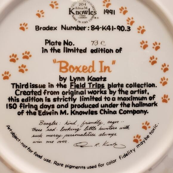 Knowles  "Boxed In" by Lynn Kaatz Field Trips Plate Dog Puppy 1991 - Picture 3 of 3